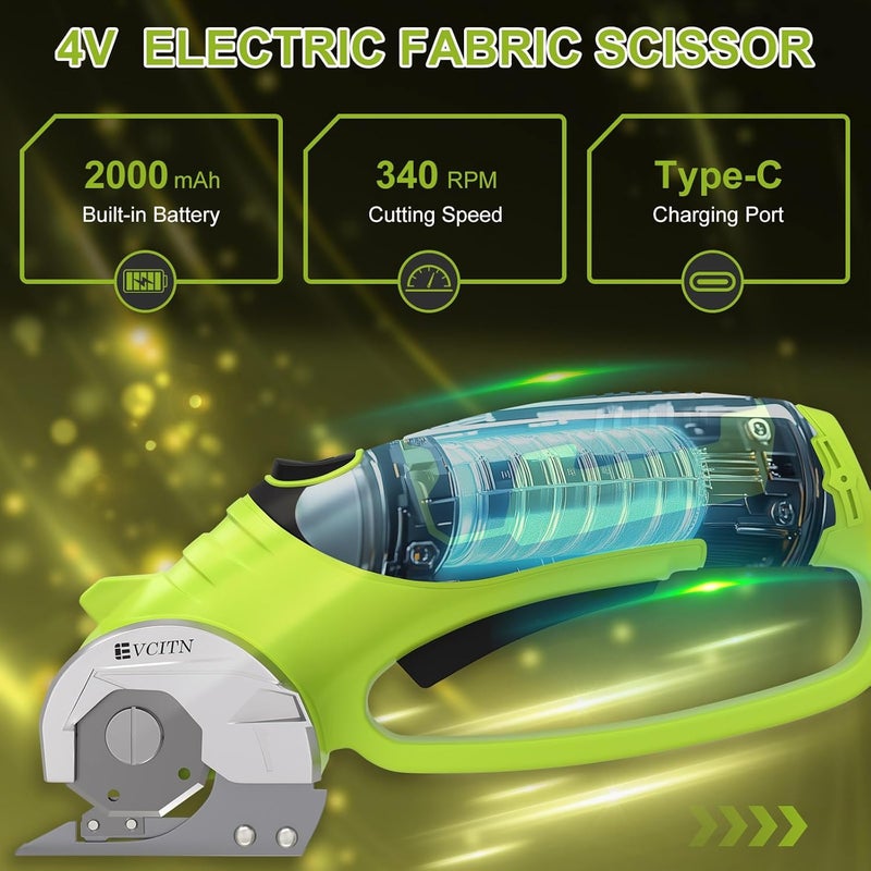 Evcitn Cordless Electric Scissors,4V Rechargeable Electric Box Cutter for Cardboard, Heavy Duty Cardboard Cutter for Fabric,Rotary Cutter with LED Light for Crafts Leather, Plastic or Carpet,Green - Image 5